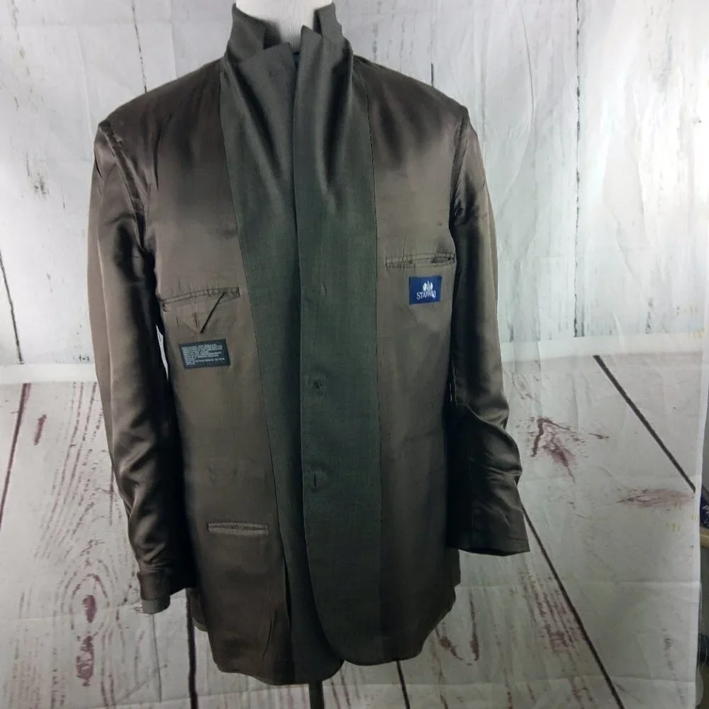 Stafford 42L Wool 3 Button Brown Birdseye Suit Blazer Jacket